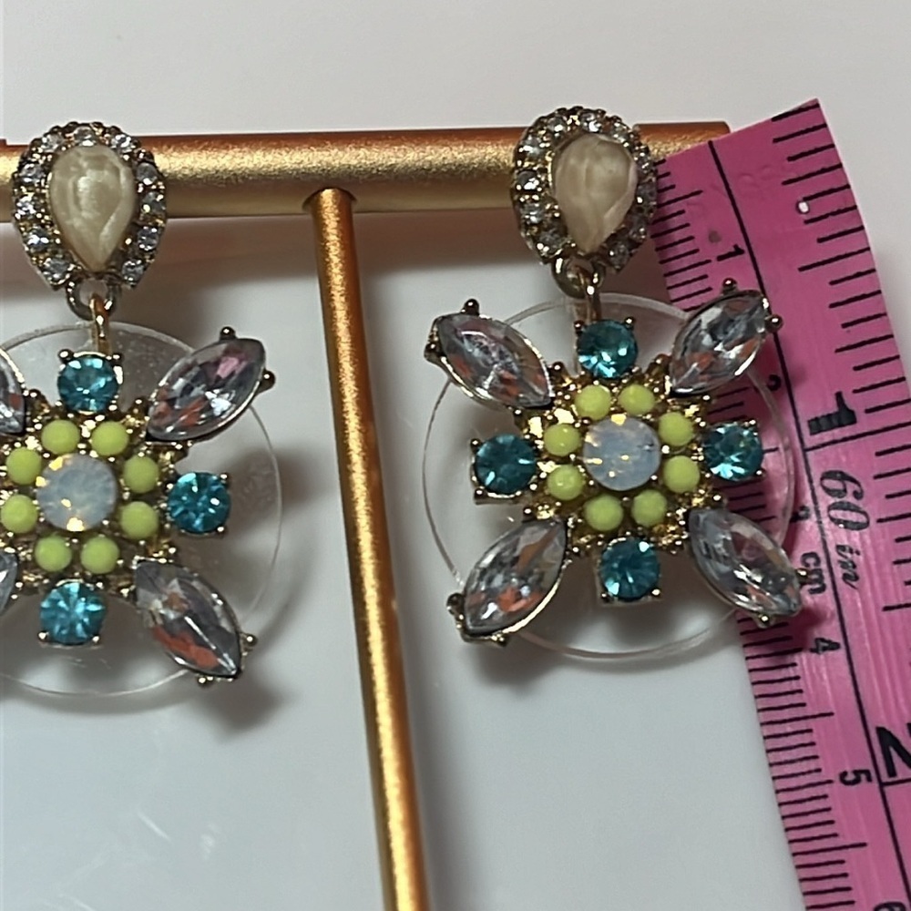 CRYSTAL EARRINGS ROUND DROP COLORFUL STONES - Picture 3 of 7